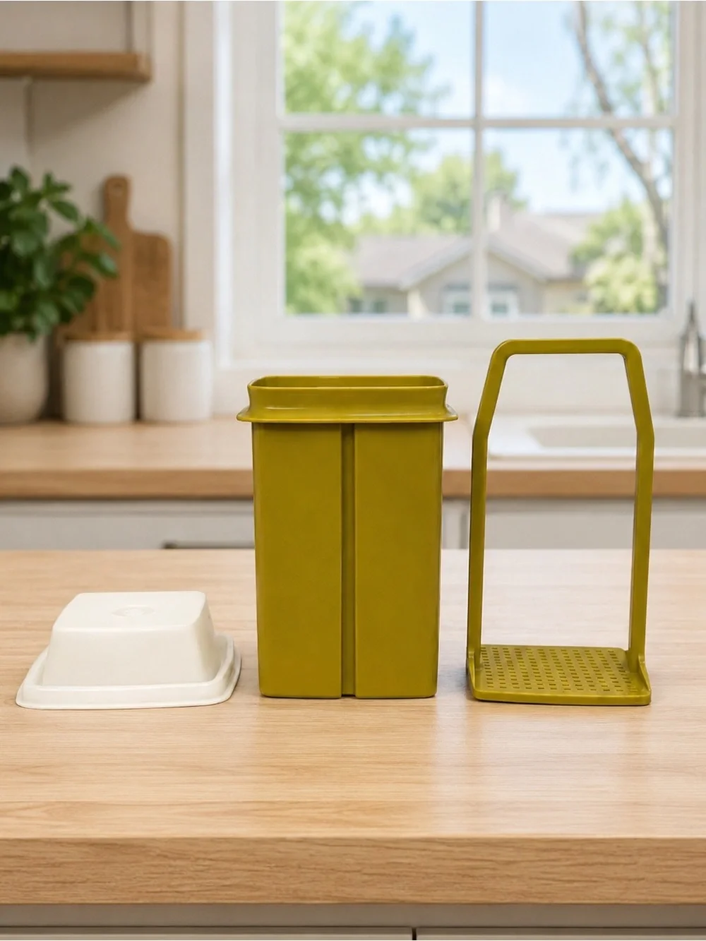 Vintage 80s Tupperware Pick-A-Deli Pickle Keeper 3 PC Avocado Green Clear #1330